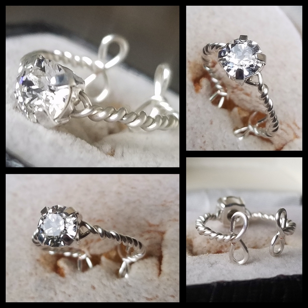🖤 Swarovski Crystal Ring Silver Round White Clear Adjustable Jewelry Wire